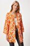 Women's Orange Patterned Viscose Kimono EN00615 - 2
