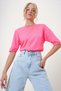 Women's Fuchsia Crew Neck Half Sleeve Knitwear Blouse Alc-X12504 - 3