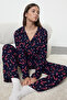 Lacivert Puantiyeli Yılbaşı Temalı Viskon Dokuma Pijama Takımı THMAW25PT00168