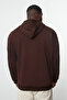 Kahverengi Büyük Beden Oversize Basic Kapüşonlu Fermuarlı İçi Polar Pamuk Sweatshirt TMNAW24AO00003 - 5