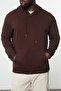 Kahverengi Büyük Beden Oversize Basic Kapüşonlu Fermuarlı İçi Polar Pamuk Sweatshirt TMNAW24AO00003 - 3