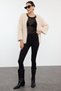 Beige Furry Coat Look Knitwear Cardigan Twoaw25Hi00297 - 2