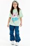 100% Cotton Glitter Printed Girl's T-shirt - Green - 4