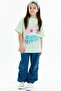 100% Cotton Glitter Printed Girl's T-shirt - Green - 2