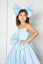 blue bow girl's satin evening dress - 4