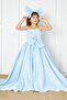blue bow girl's satin evening dress - 3