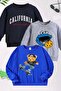 Cookie Monster Printed 3-Pack Unisex Cobalt Blue-Navy Blue-Grey Crew Neck Kids Sweatshirt