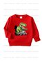 Unisex Cobalt Blue-Red-Black Triple Crew Neck Children's Sweatshirt with Fleece Inside and Dinosaur Print - 2