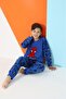 Men's Blue Young and Child Spider Patterned Long Sleeve Fleece Fabric Winter Warm Pajama Set