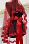 Red Bridal Veil Set with Sparkling Crystal Glass Beads, Pearls and Sequins Embroidered Henna Veil 6 Pieces - 5
