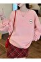 Women's Pink Figure Plush Printed Crew Neck Sweatshirt - 2