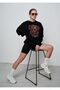 Unisex Oversize Sweatshirt Cherries Printed Black – Crew Neck, 3 Thread Ribbed - 2
