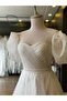 Glittery Maxi Length Draped Helen Wedding Dress - White - 4