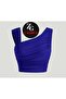 Cobalt Blue Women's Crop Top - Shoulder Detailed, Draped and Inner Silk Jersey - 2