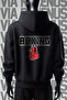 Boxing Gloves Front and Back Printed 3 Thread Wide Pattern Black Hooded Sweatshirt