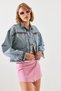 Women's Blue Embroidery Detailed Skirt Tasseled Denim Jacket 2406 60251787 - 4