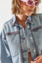 Women's Blue Embroidery Detailed Skirt Tasseled Denim Jacket 2406 60251787 - 6