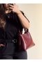 Women's Burgundy Cherry Red Adjustable Belt Strap Buckle Detailed Shopper Hand and Shoulder Bag Luce - 2