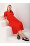 Orange V-Neck Butterfly Sleeve Wrinkled Dress - 2