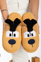Women's Dog Figured Silent Sole Plush House Slippers