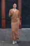 V-Neck Long Sleeve Short Cardigan V-Neck Thin Strap Ribbon Glitter Patterned Ankle-Length Dress Knitwear Two-Piece Set - 6