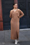 V-Neck Long Sleeve Short Cardigan V-Neck Thin Strap Ribbon Glitter Patterned Ankle-Length Dress Knitwear Two-Piece Set