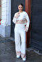 Crew Neck Long Sleeve Leaf Pattern Short Sweater Pipe Leg Waist Elastic Trousers Knitwear Two Pieces Set - 4