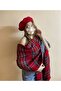 Red Double Sided Plaid and Herringbone Shawl Scarf and Painter Beret Set of 2 - Valentine's Day Gift - 4