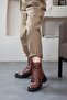 Women's Genuine Leather Side Zipper Boots with Metal Accessories - 4