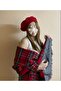 Red Double Sided Plaid and Herringbone Shawl Scarf and Painter Beret Set of 2 - Valentine's Day Gift - 5