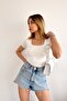 Women's Short Sleeve Square Neck White Solid Color Viscose Blouse