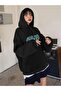 Women's Black Oversize Nice Printed Sweatshirt - 5
