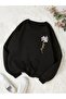 Women's Black Daisy Printed Crew Neck Sweatshirt