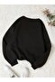 Women's Black Shy Teddy Bear Printed Crew Neck Sweatshirt - 2