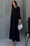 Women's Black Crew Neck Long Sleeve Ruffled Dress - 2
