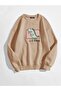 Women's 3 Thread Mink Dinosaur Printed Oversize Sweatshirt