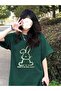 Women's Nephti Green Printed Rabbit Printed Oversize T-shirt - 3