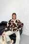 Off Shoulder Brown Leopard Patterned Knitwear Sweater - 3