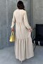 Women's Beige Crew Neck Long Sleeve Ruffled Dress - 4
