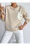 Women's 3 Thread Beige Ig Printed Crew Neck Sweatshirt - 4