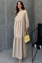 Women's Beige Crew Neck Long Sleeve Ruffled Dress - 2