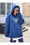 Women's 3 Thread Sax Blue the Theater Printed Hooded Sweatshirt - 3