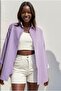 Women's Lilac Oversize Long Sleeve Basic Shirt - 4