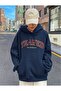 Women's Navy Blue Teamed Printed Hooded Sweatshirt - 5