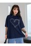 Women's Striped Figure Heart Navy Blue T-Shirt Have A Holiday Printed - 3