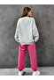 Women's 3 Thread Gray Pink California 1991 Printed Oversize Top and Bottom Tracksuit Set - 2