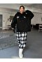 Women's Black Daily Printed Oversize Hooded Sweatshirt Hoodie - 5