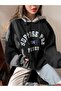 Women's 3 Thread Black Suppose Printed Oversize Sweatshirt
