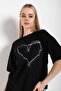 Women's Striped Figure Heart Black T-shirt Have A Holiday Printed - 4