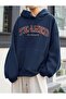 Women's Navy Blue Teamed Printed Hooded Sweatshirt - 2
